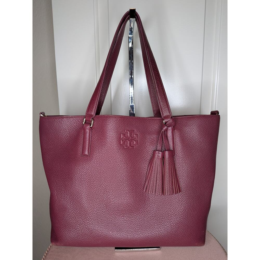 Tory Burch Imperial Garnet Thea Small Leather Tote Shoulder Bag With Tassel - Picture 1 of 10